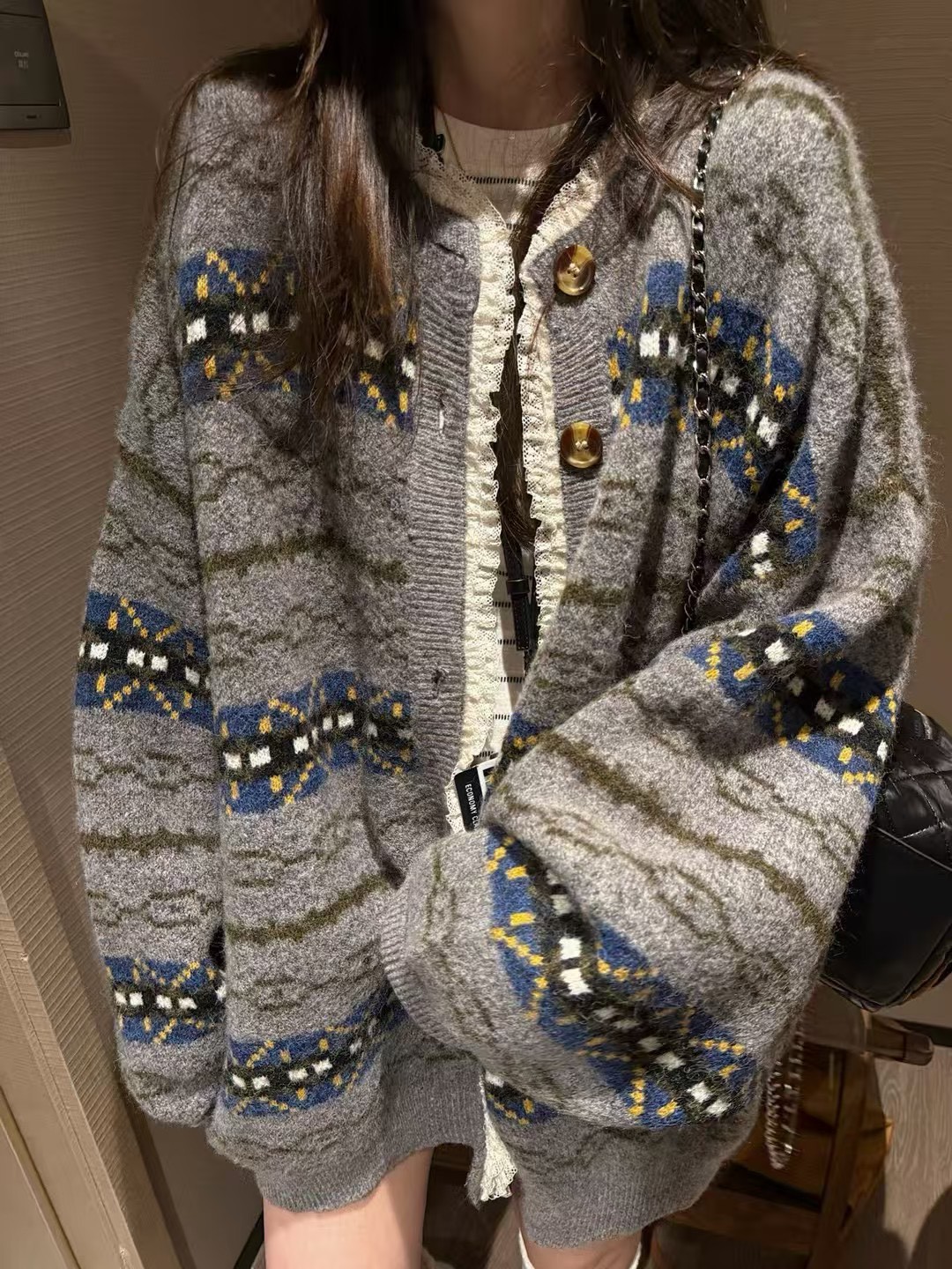 駱駝毛費爾島蕾絲大開衫外套 駱駝毛費爾島蕾絲大開衫外套