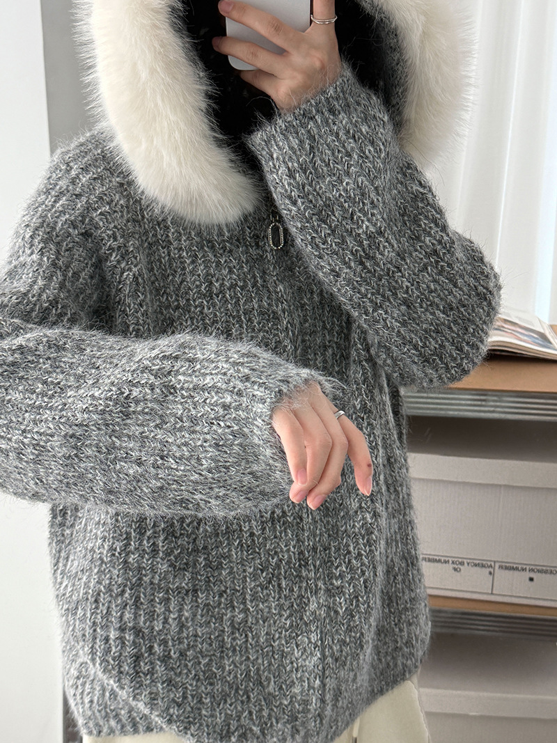 羊毛可拆毛領針織外套 羊毛可拆毛領針織外套