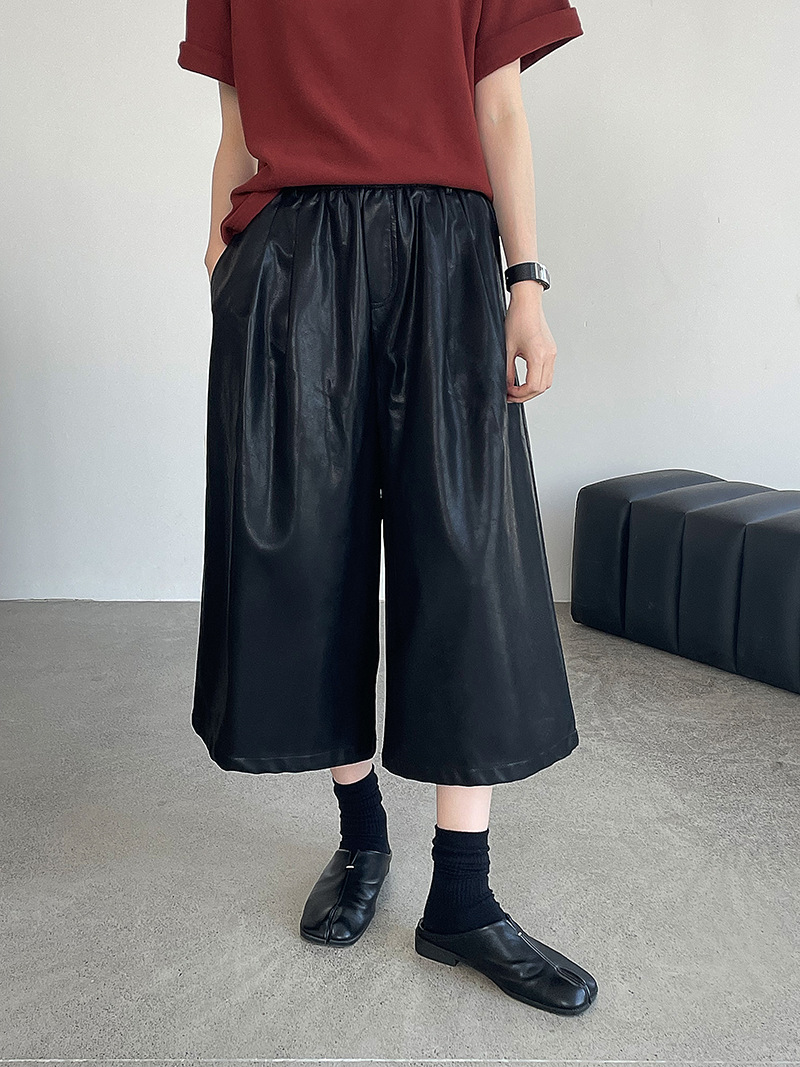 八分皮質顯瘦高腰百搭闊腿褲