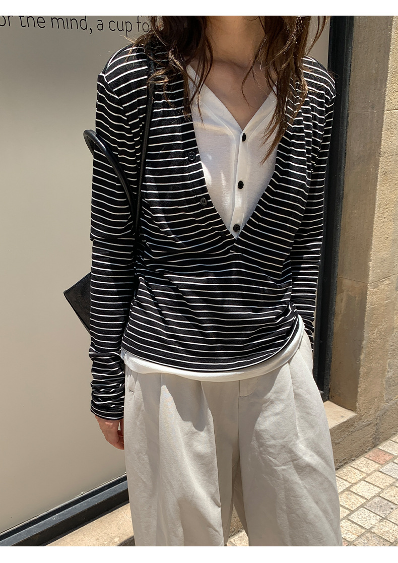 天絲羊毛假兩件長袖針織上衣