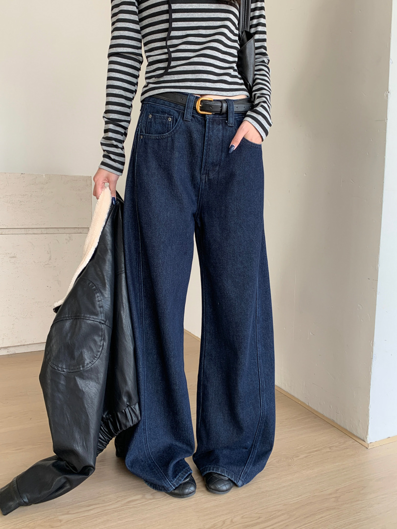 原色輪廓彎刀牛仔褲抓絨