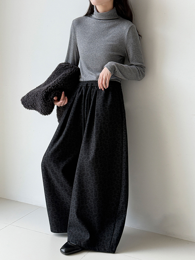 豹紋高腰加厚闊腿褲