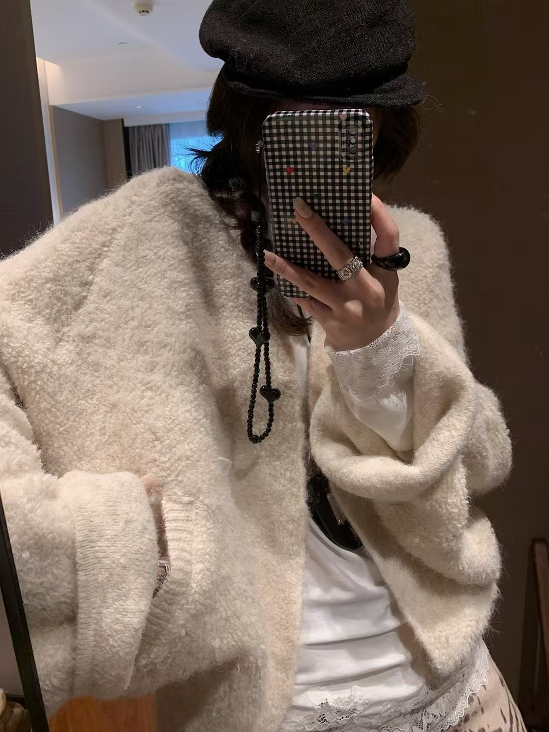 羊毛圈圈紗蝙蝠袖開衫外套