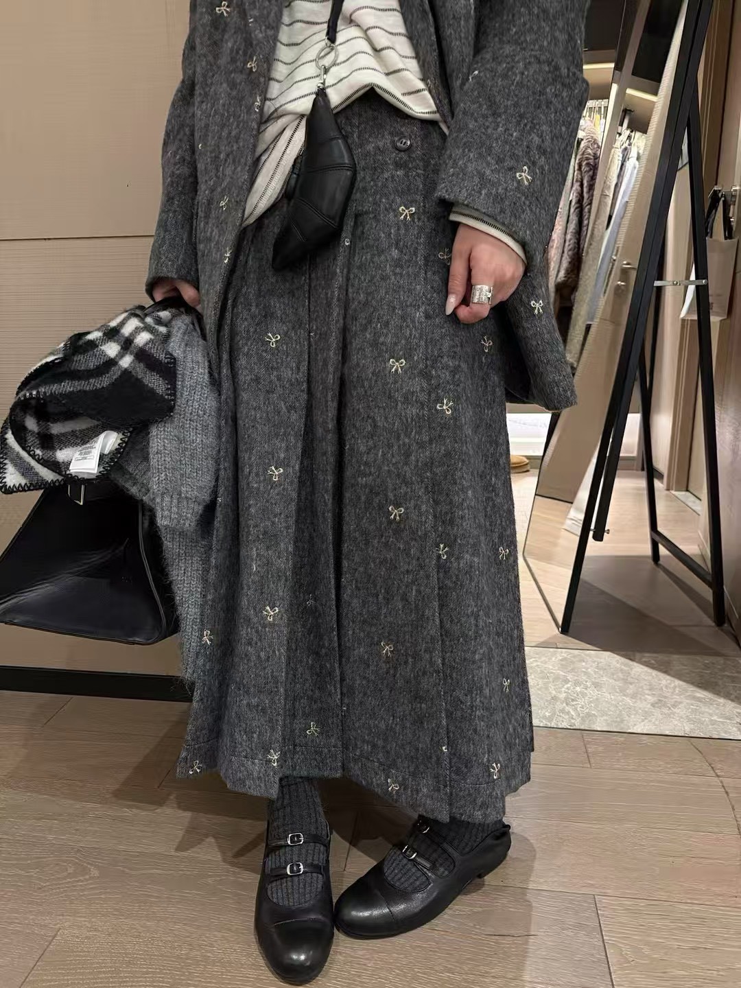 蝴蝶結毛呢半身裙西裝外套套裝