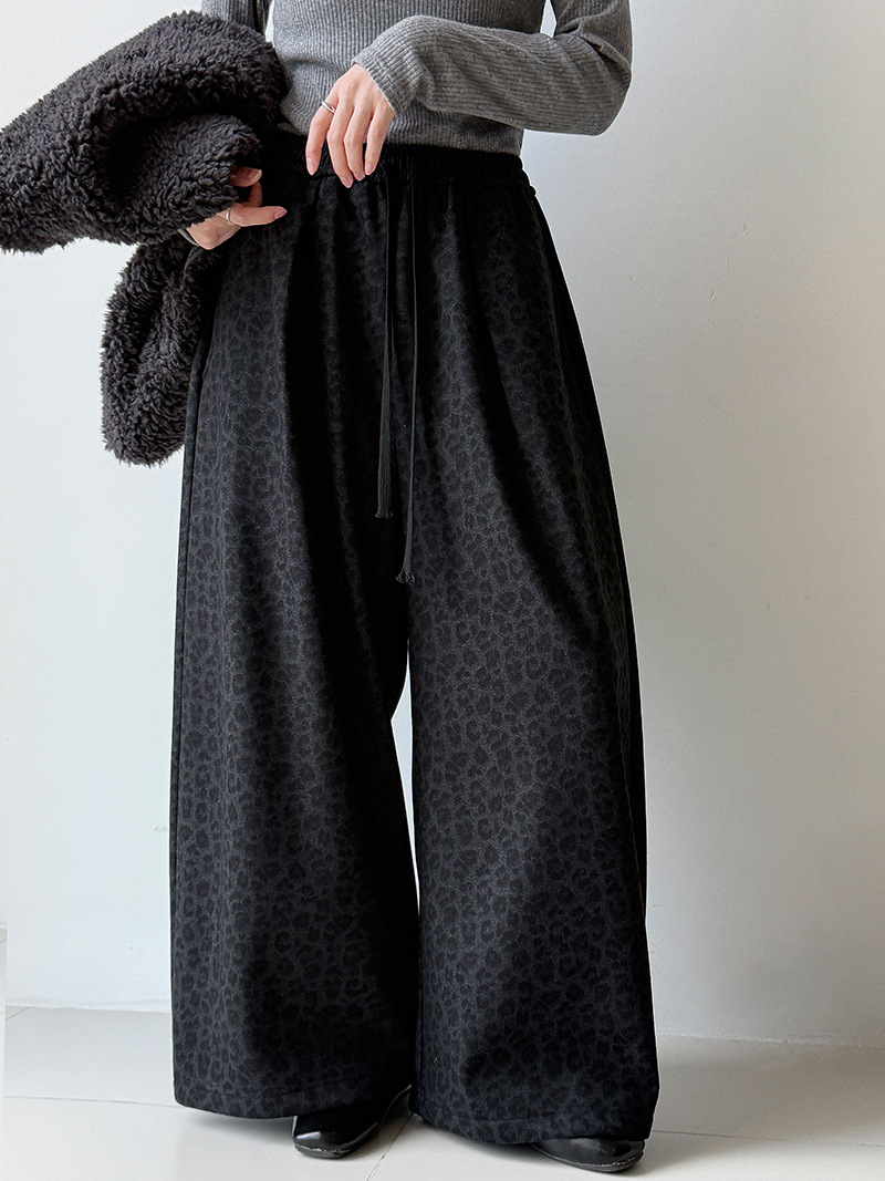 豹紋高腰加厚闊腿褲