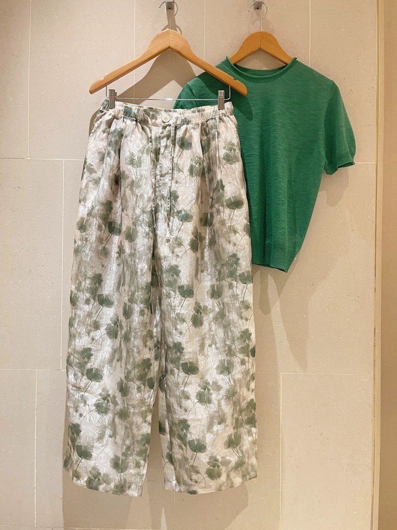 涼綠野仙蹤浪漫碎花高腰防曬寬鬆長褲