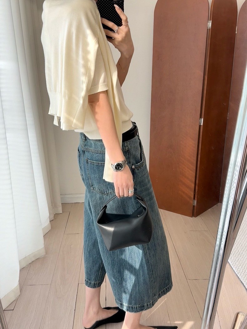 春季美式復古水洗闊腿牛仔褲寬鬆七分褲