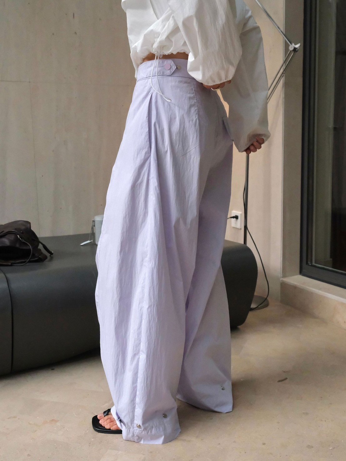 秋季簡約可調式腰部休閒褲寬鬆闊腿顯瘦休閒長褲