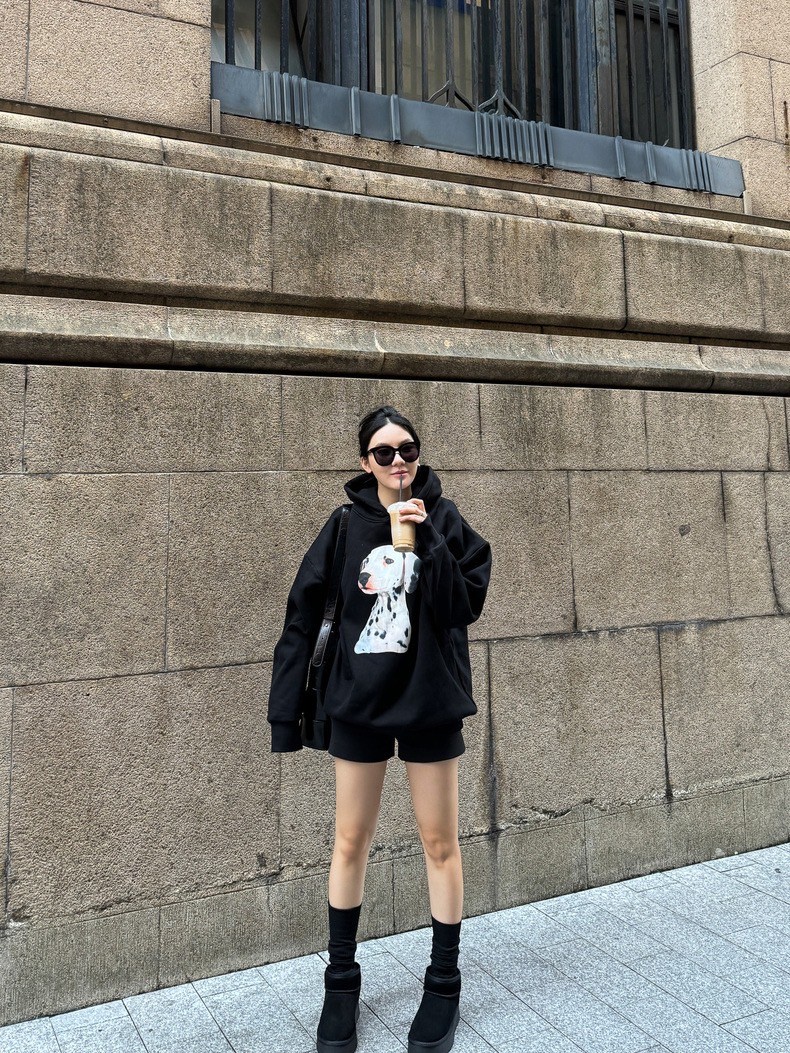 加絨斑點狗印花衛衣連帽加絨寬鬆休閒 加絨斑點狗印花衛衣連帽加絨寬鬆休閒