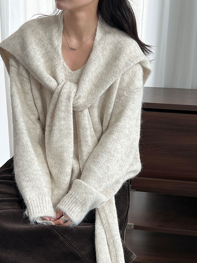 慵懶披肩兩件套長袖針織上衣 慵懶披肩兩件套長袖針織上衣