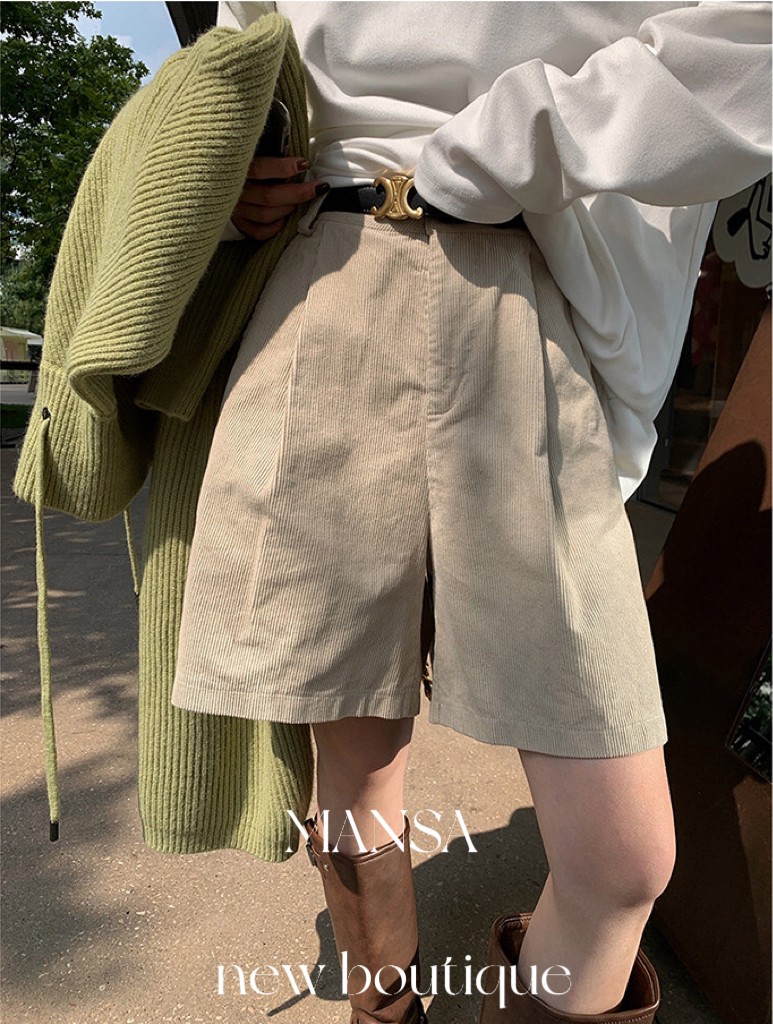 秋冬燈芯絨短褲A字高腰寬褲五分 秋冬燈芯絨短褲A字高腰寬褲五分