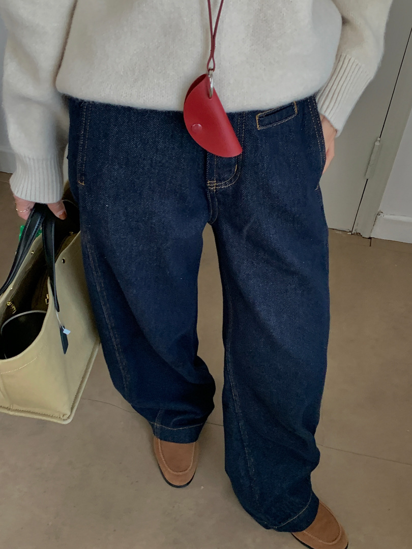 深藍闊腿高腰鐮刀牛仔褲女繭型寬鬆拉絨香蕉褲闊腿褲 深藍闊腿高腰鐮刀牛仔褲女繭型寬鬆拉絨香蕉褲闊腿褲