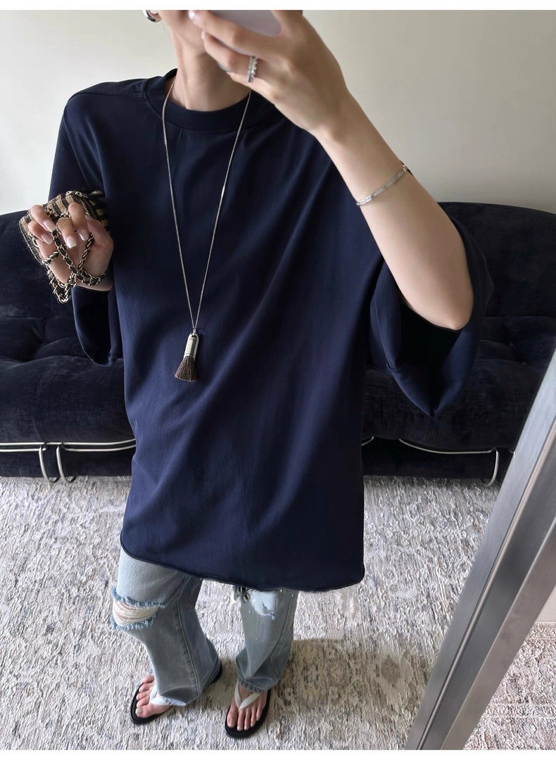 大落肩空氣輪廓中長捲邊T恤 大落肩空氣輪廓中長捲邊T恤