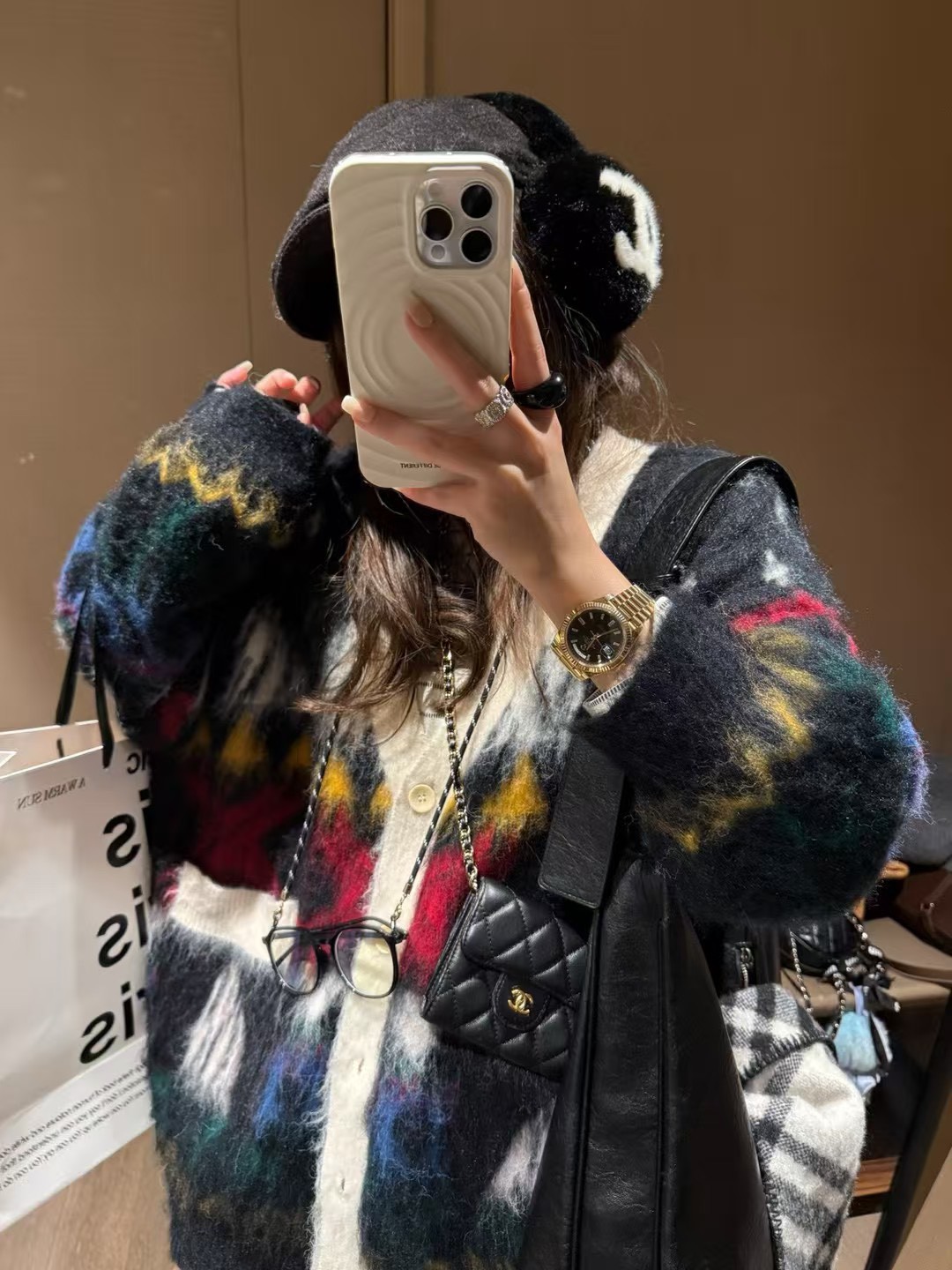 花朵塗鴉大開衫毛衣外套