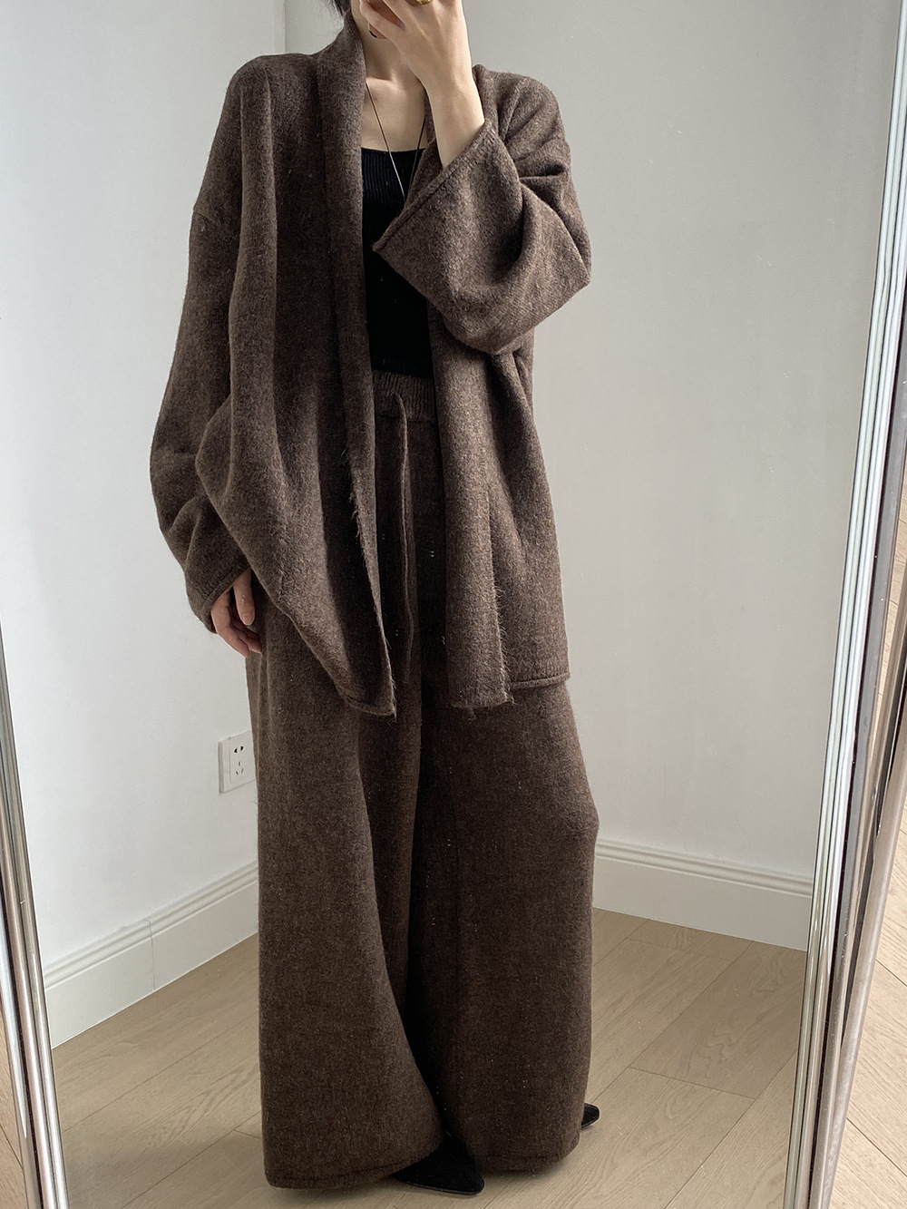 慵懶風繫帶針織開衫兩件套裝