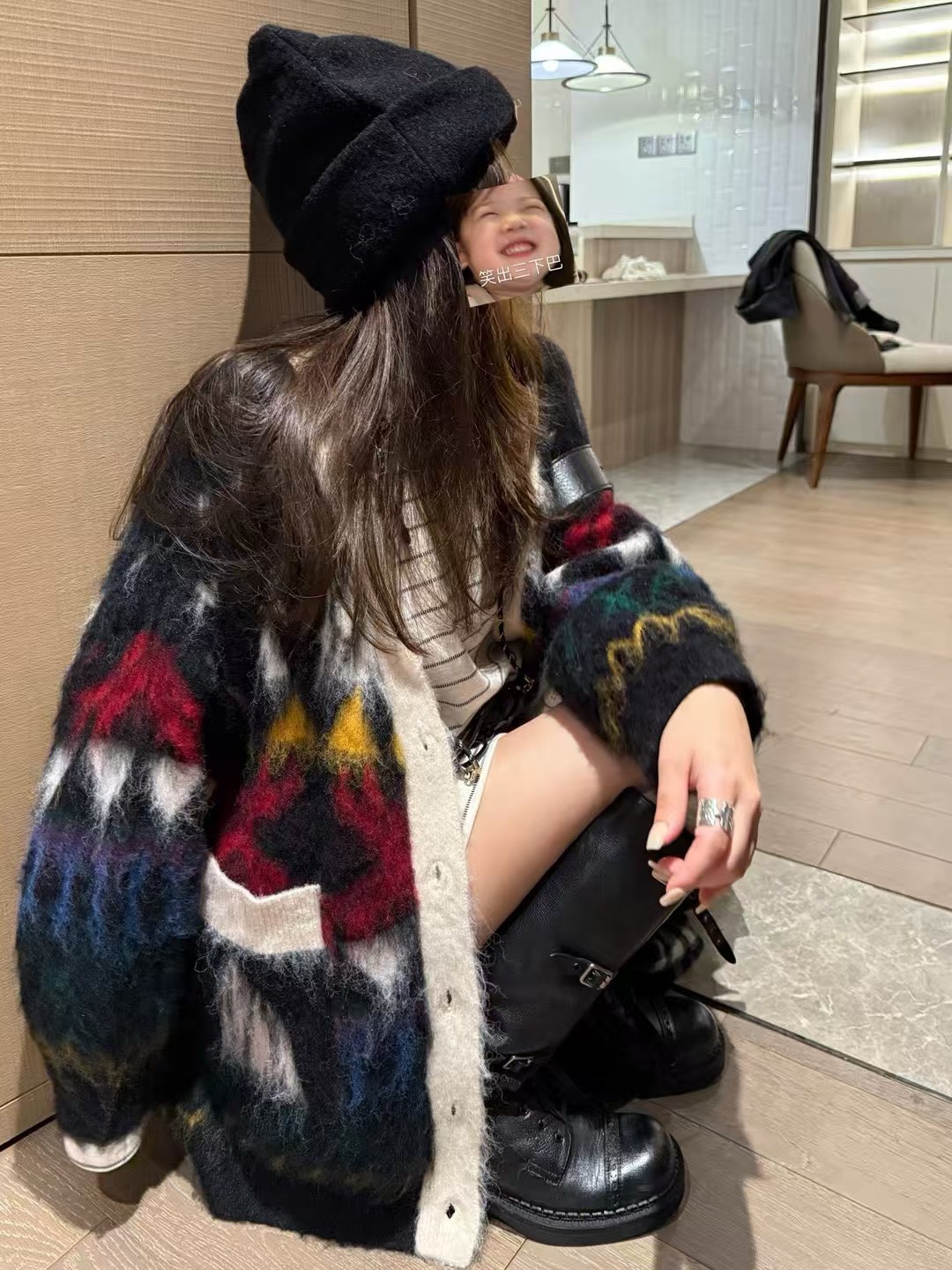 花朵塗鴉大開衫毛衣外套 花朵塗鴉大開衫毛衣外套