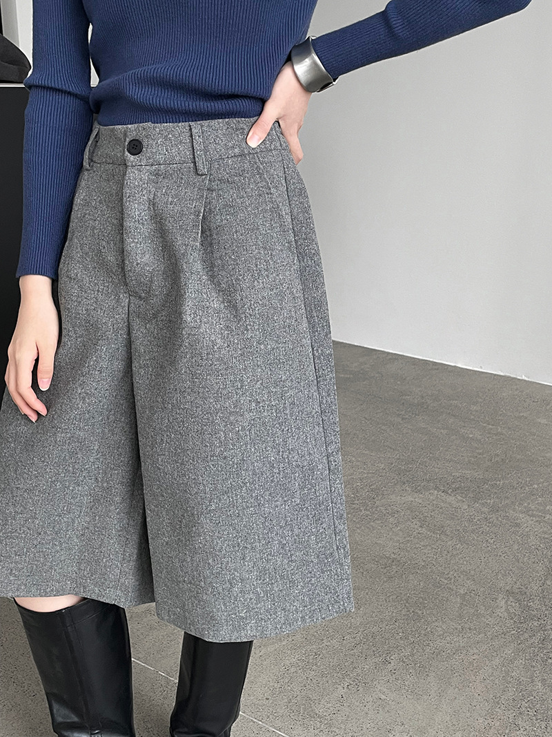 高級羊毛闊腿顯瘦休閒五分褲