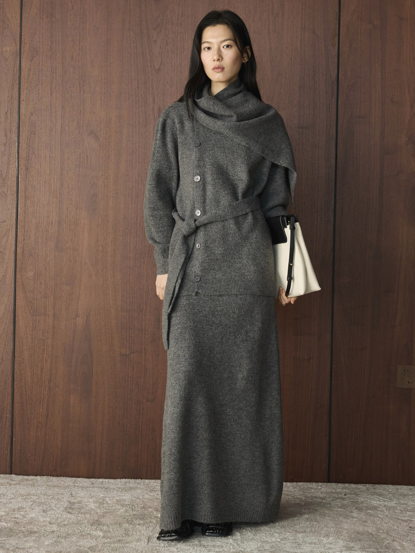 寬鬆針織開衫＋半身裙兩件套套裝