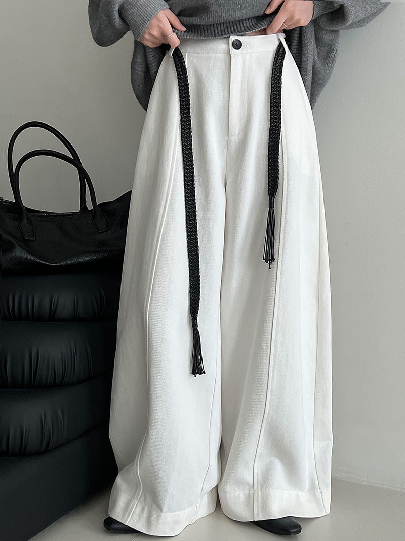 休閒鬆弛感闊腿長褲（配腰帶）