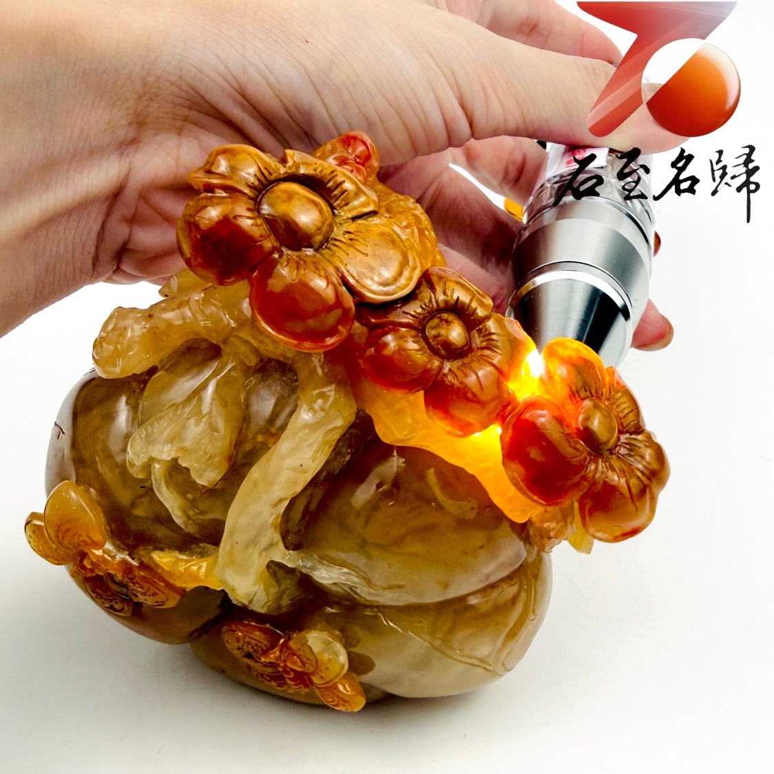 超難得寮國北部田黃石大料 張國民老師純手工作品【鳥語蝶舞・福果盈枝】4