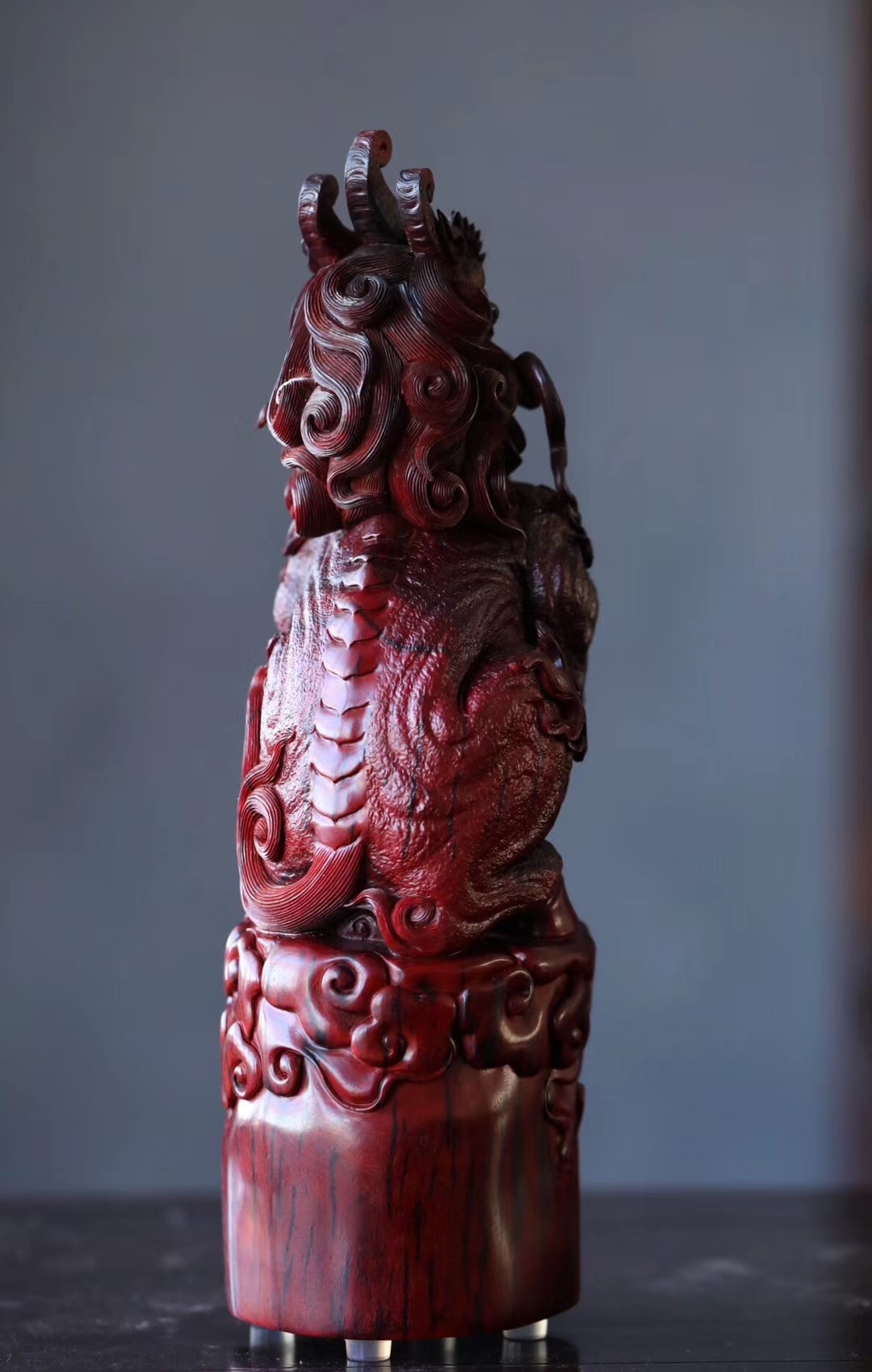 新品同様老紫檀の木彫 嵌多宝 花鳥筆筒 極細工 手彫り 置物 擺件 中国古美術 蔵出 その他