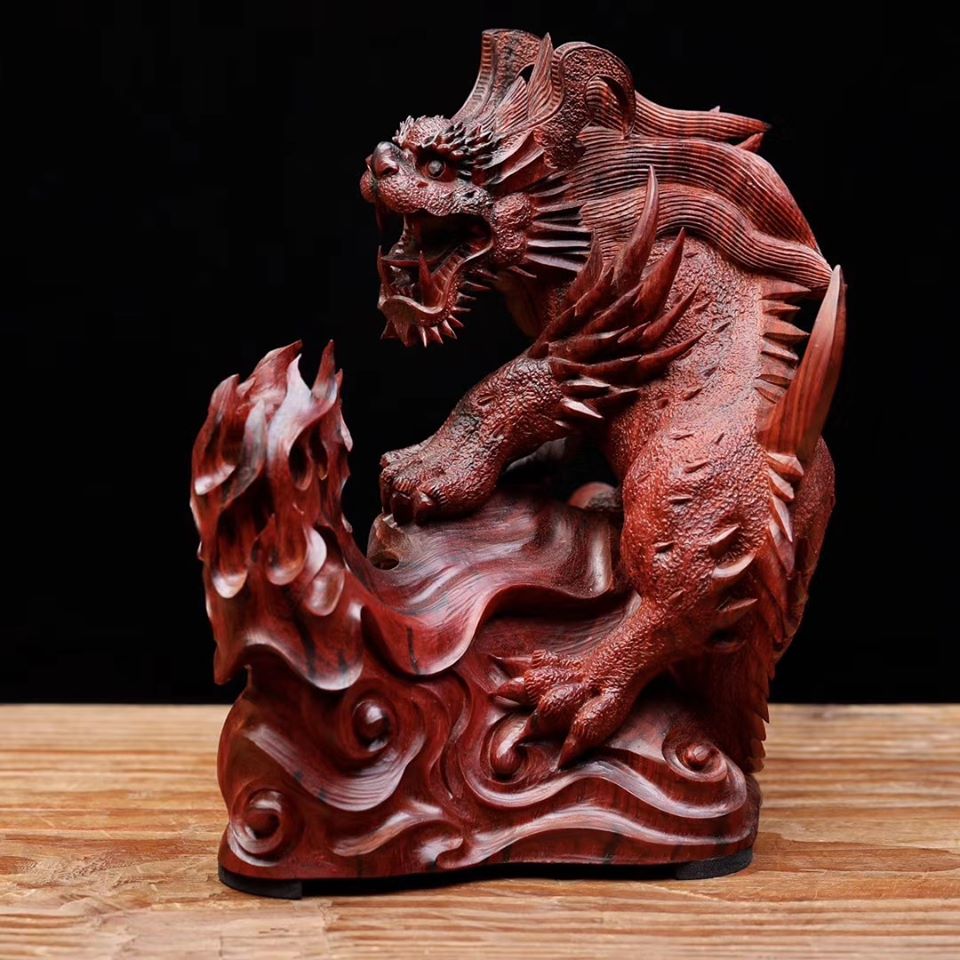 木彫 神獣　貔貅　精密彫刻　彫刻工芸品　招財開運　精密細工