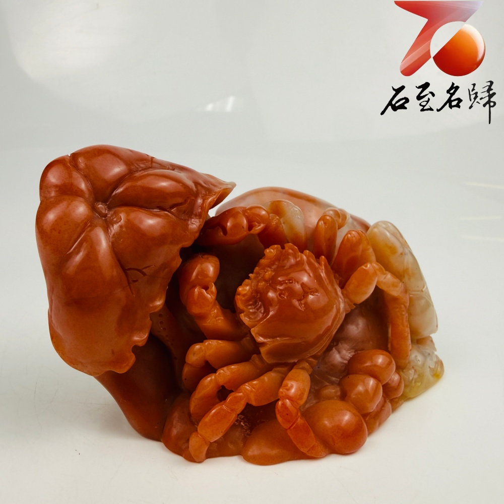 老撾石手工精雕 張國民老師作品【荷香蟹影・連年有福】4