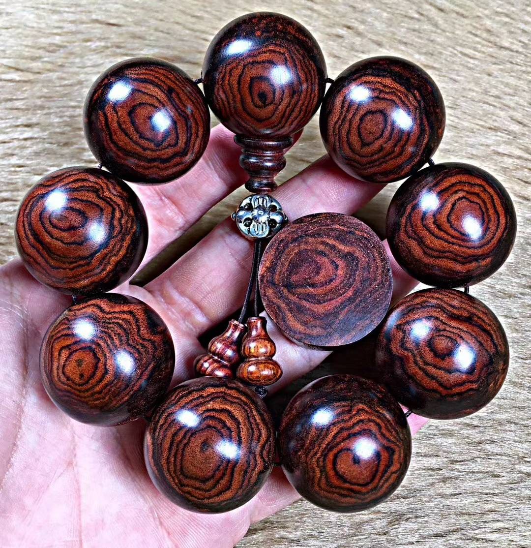 精品手持、手珠、手串海南黄花梨雙面蜘蛛纹28mm | 海南黃花梨手