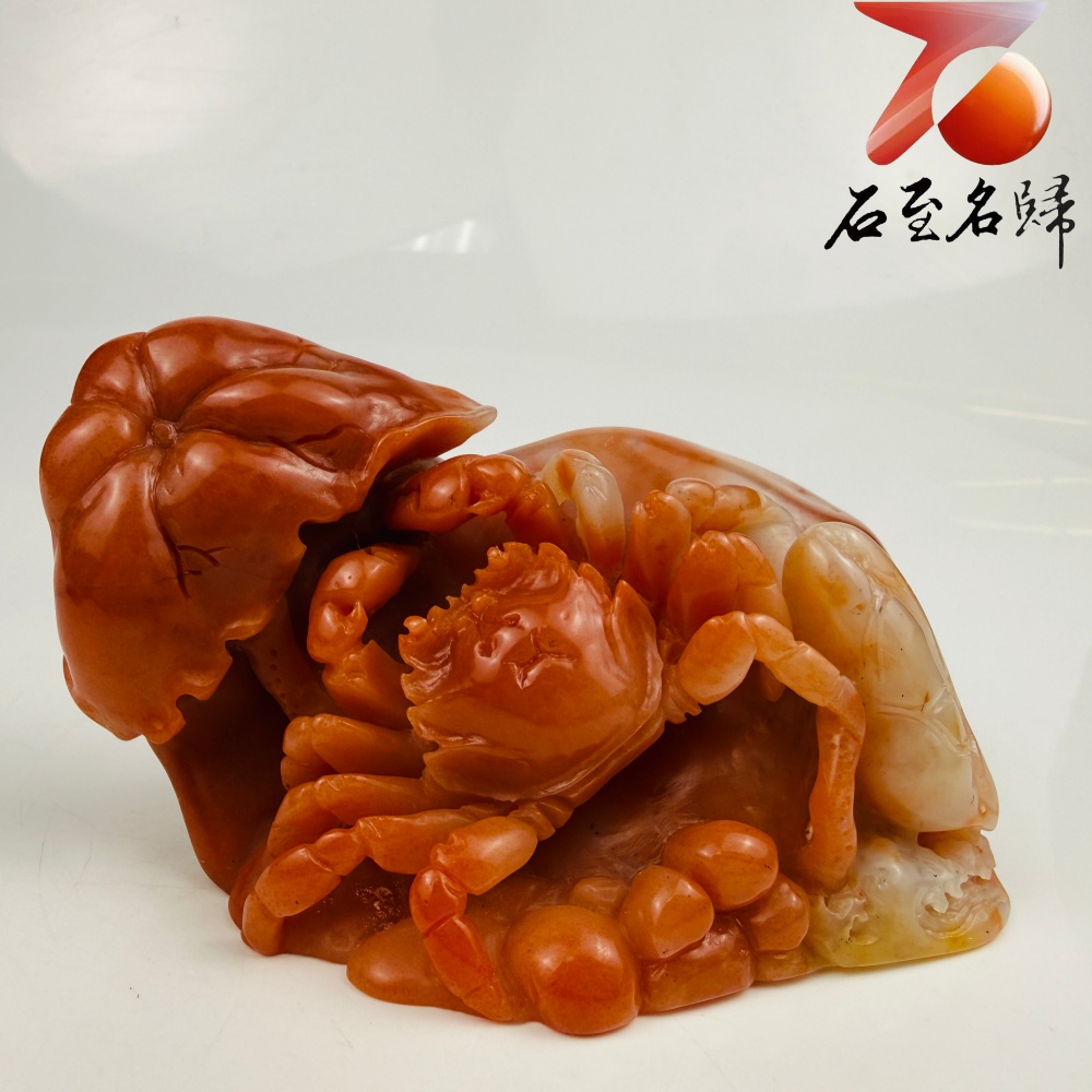 老撾石手工精雕 張國民老師作品【荷香蟹影・連年有福】5