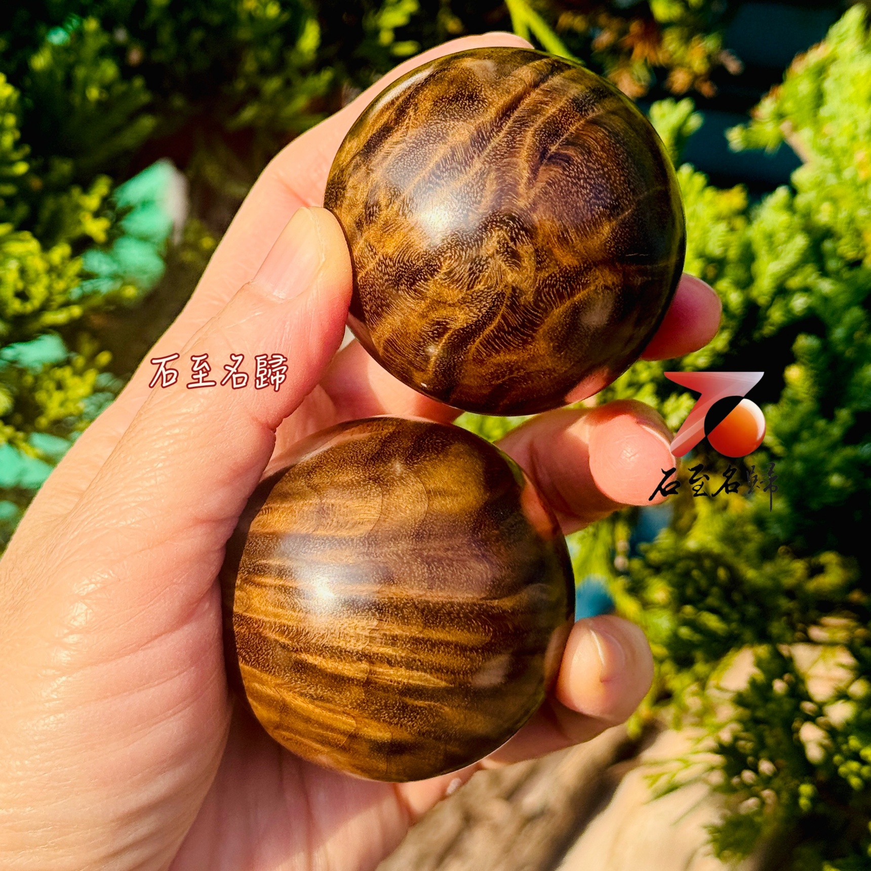 天然頂級金絲楠木烏木老料 超爆滿水波 × 罕見龍膽紋保健球收藏套組4