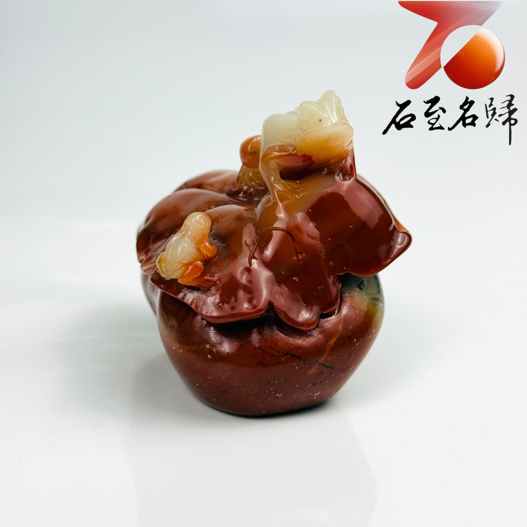 老撾石手工精雕 張國民老師作品【雙蛙戲荷・呱呱來財】4