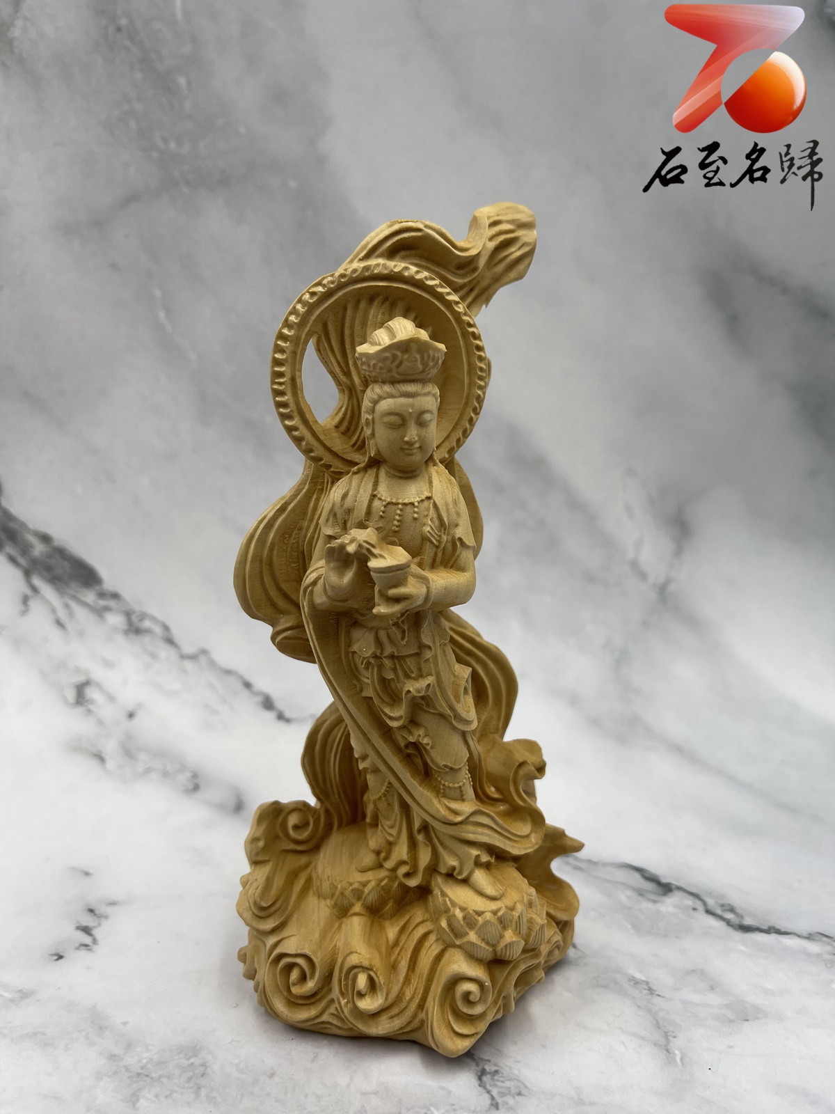 新特別価格版 黄楊木精彫 観音像 坐像 仏像 木彫仏教工芸品置物 - 美術品