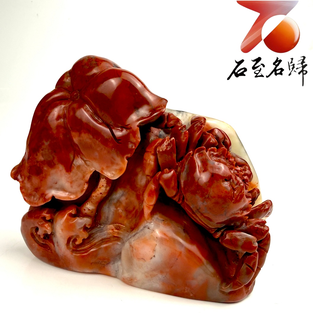 老撾石手工精雕 張國民老師作品【丹荷蟹影・鴻運當頭】5