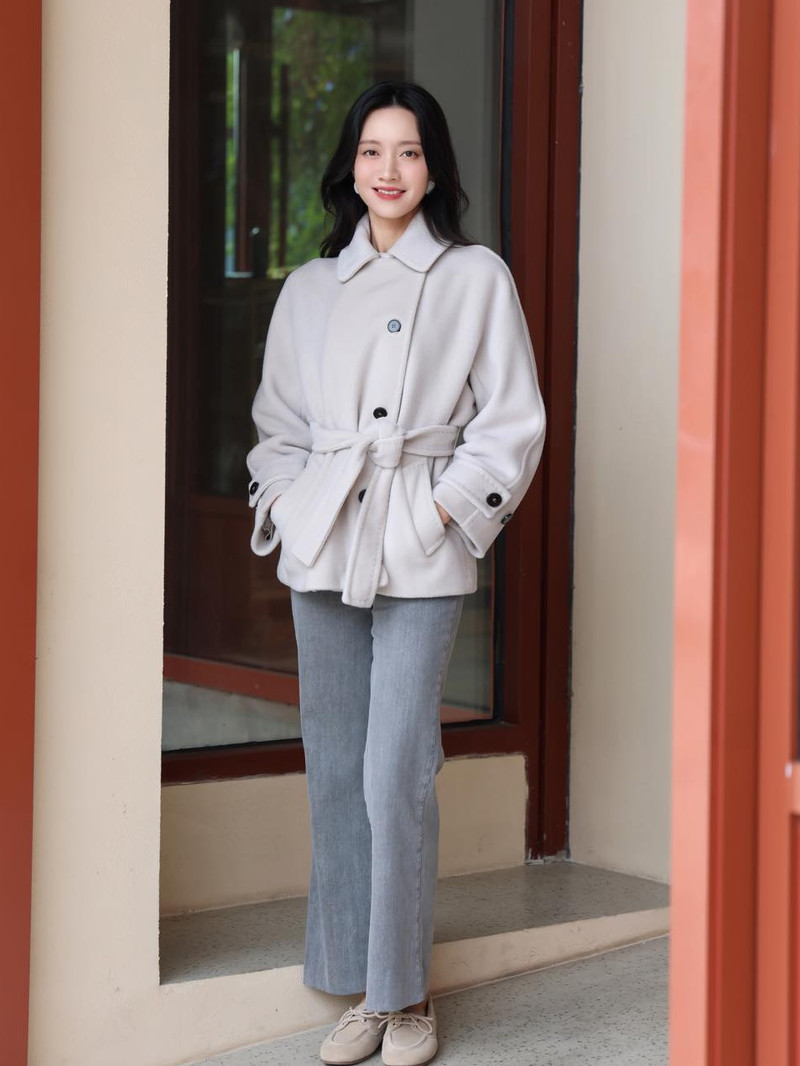 MARELLA羊毛和服袖腰帶短大衣