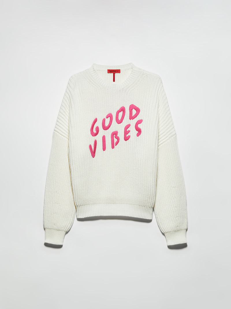MAX&Co.羊毛混紡刺繡字母羅紋毛衣