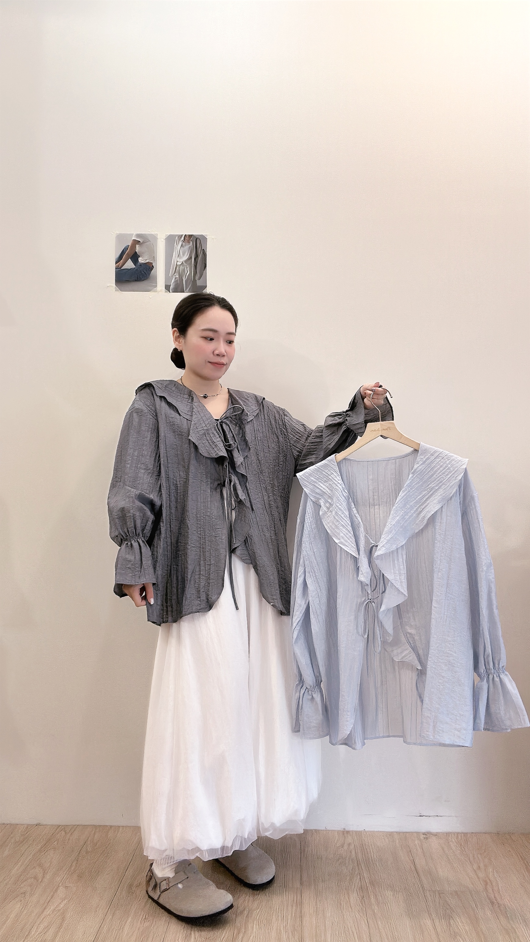 日感V領花邊襯衫