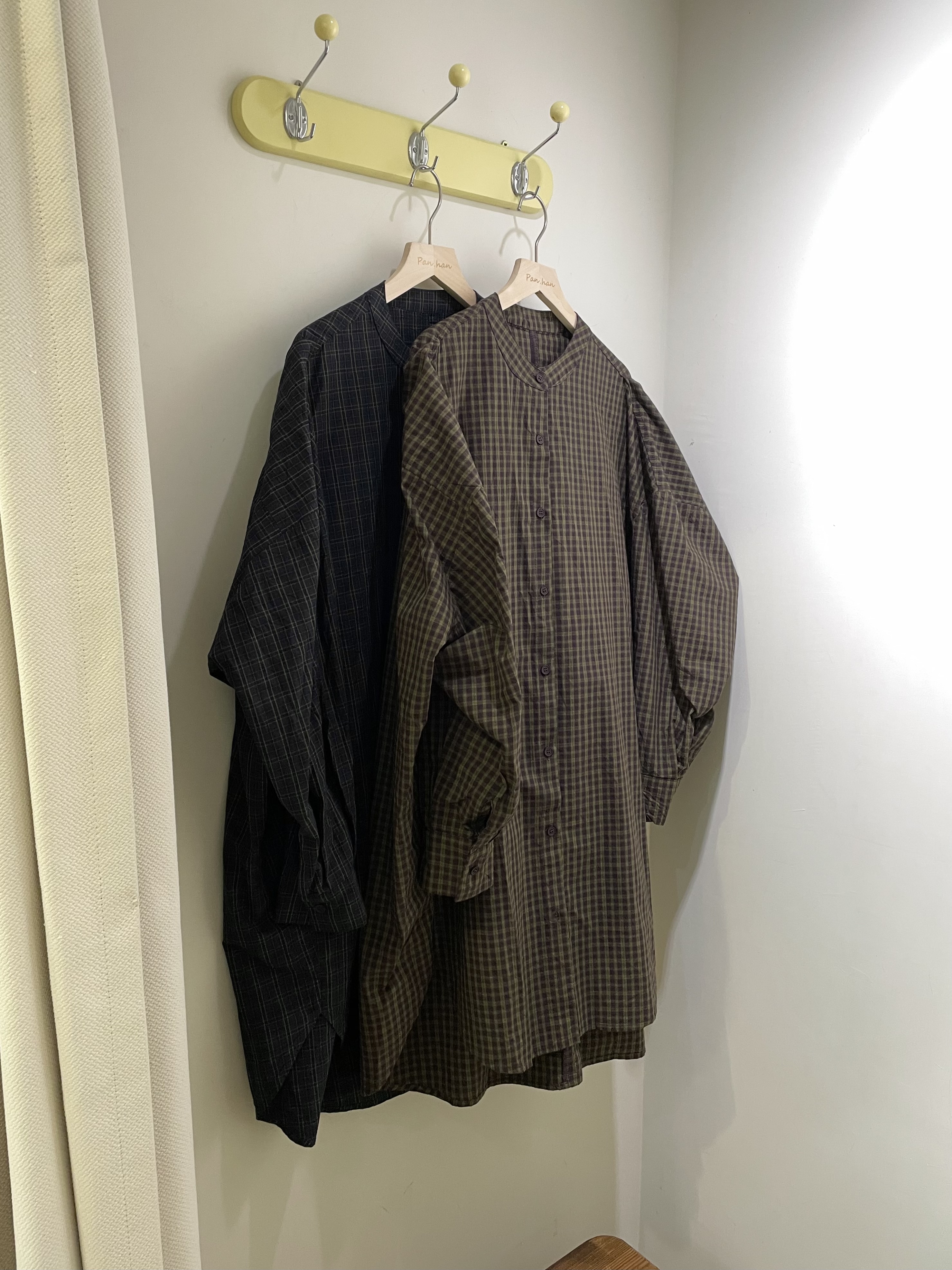 文青立領小格子襯衫