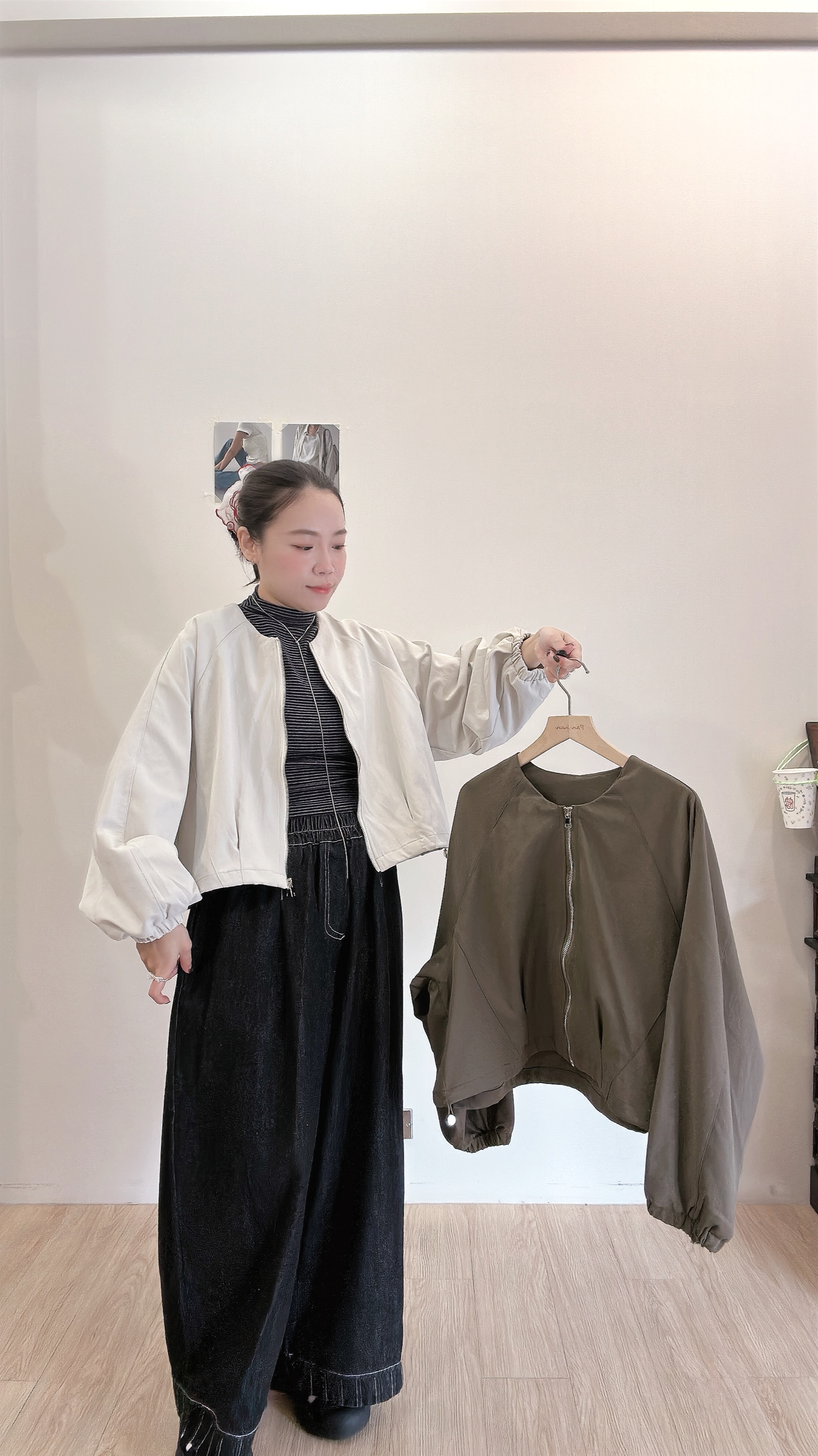 簡約抽繩澎袖外套