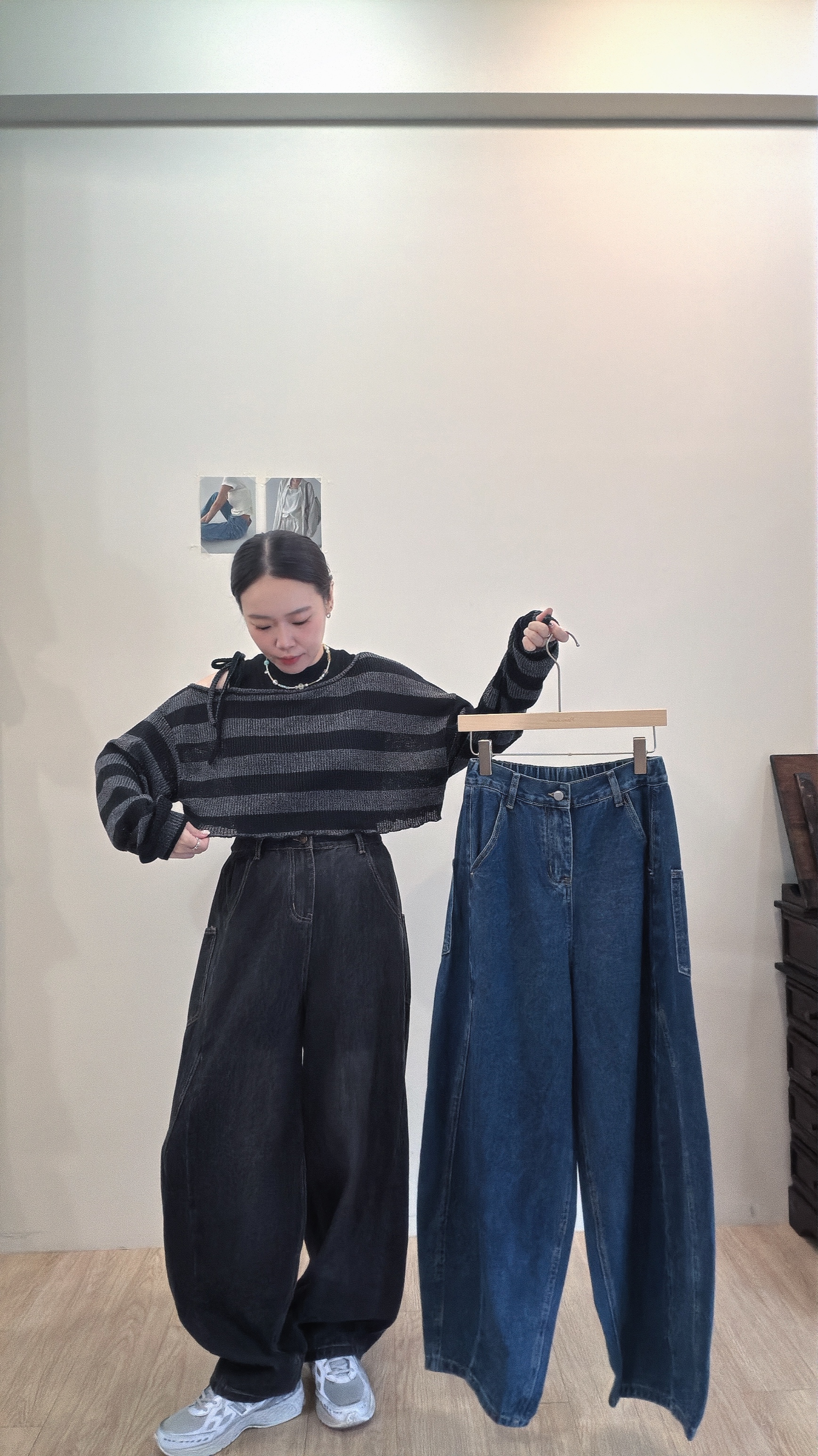 牛仔設計彎刀褲