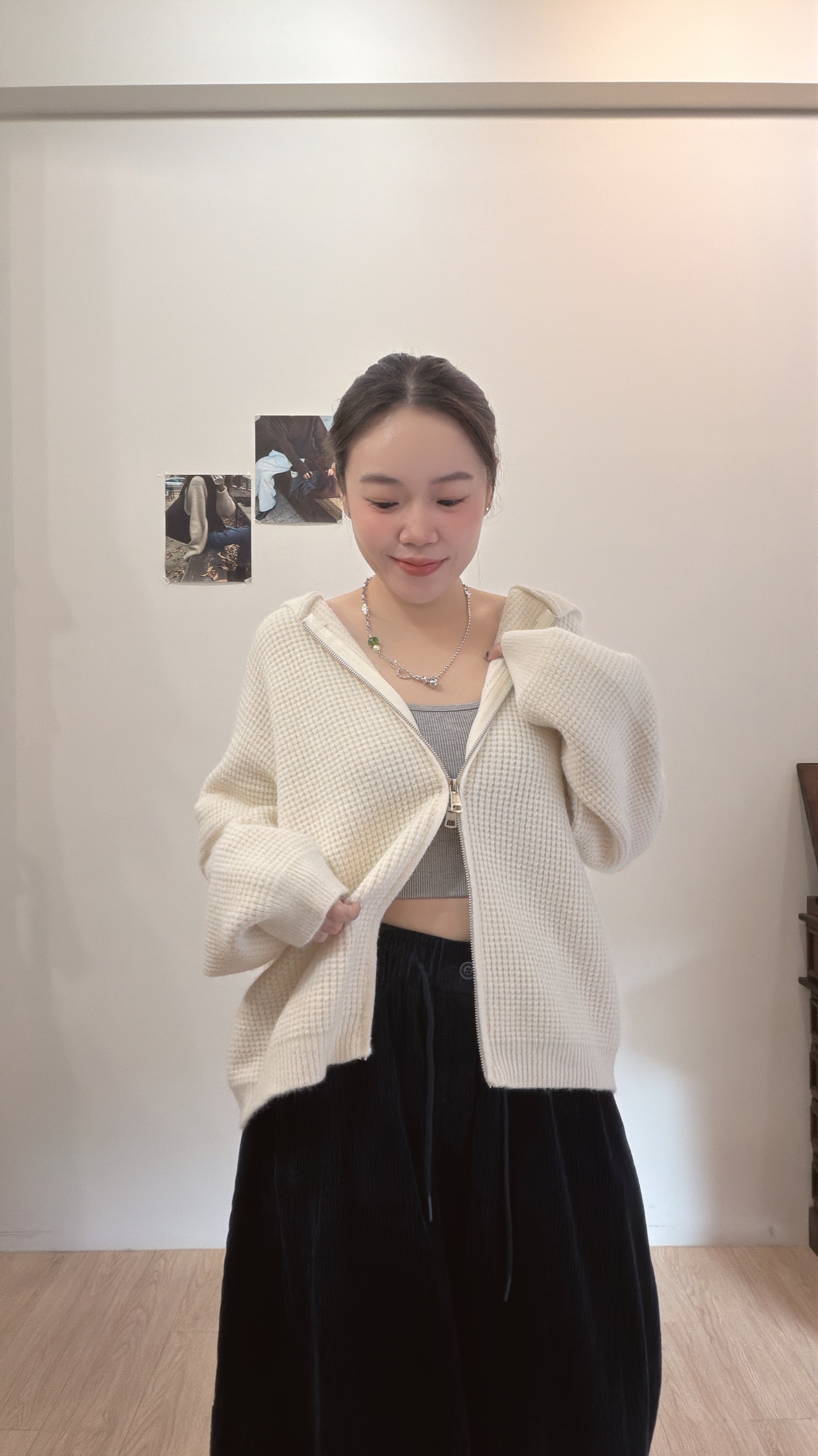 華夫格連帽針織外套