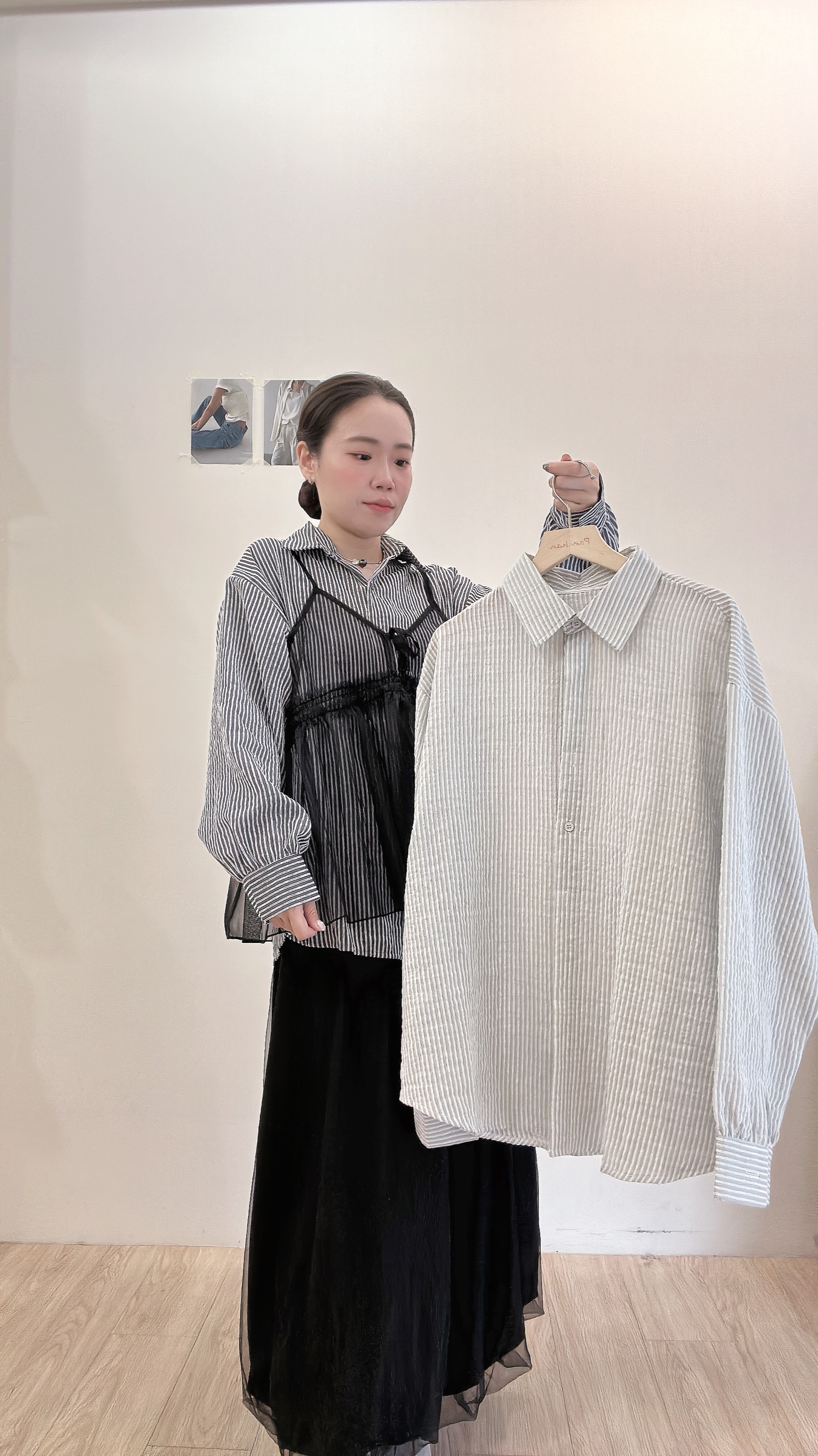 直紋棉麻後開衩襯