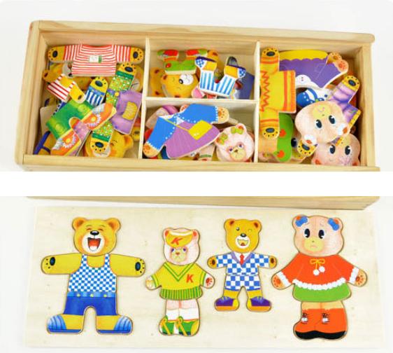 木製玩具 小熊換衣遊戲盒 穿衣遊戲 寶寶木製益智積木玩具更衣4
