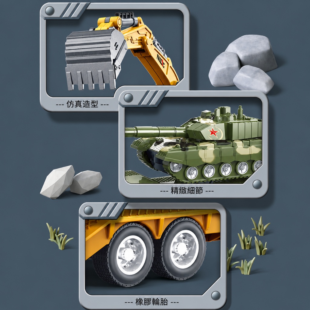 可拆卸車頭 慣性滑行 大型工程車玩具 挖土機挖掘機運輸車 70-55 軍事坦克運輸車(影片必看)5