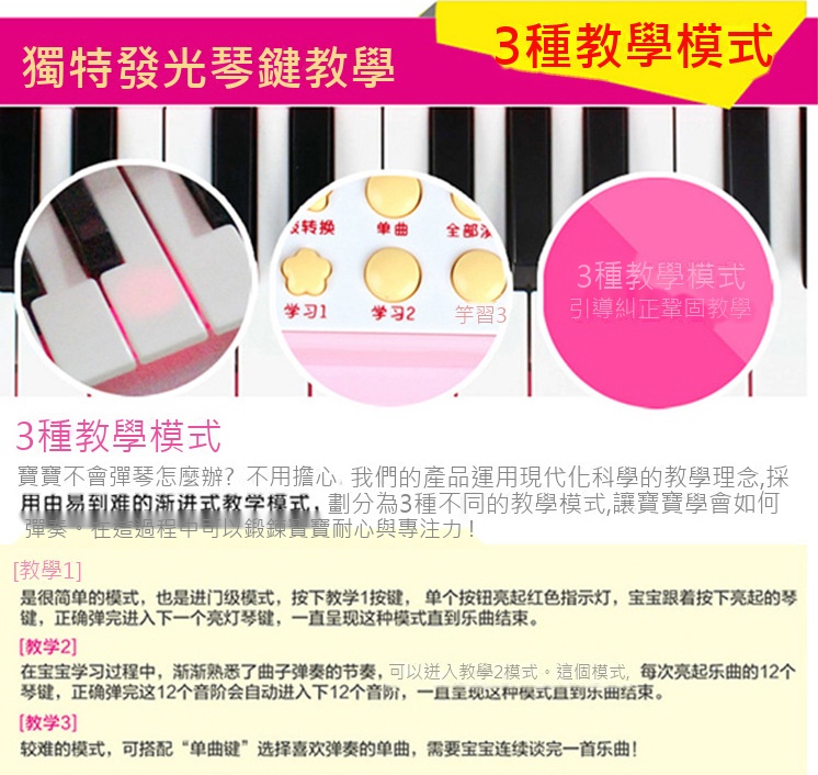 寶麗31鍵兒童電子琴 公主音樂鋼琴玩具 1504多功能早教鍵盤燈光音效 幼兒音樂啟蒙樂器(影片必看)3