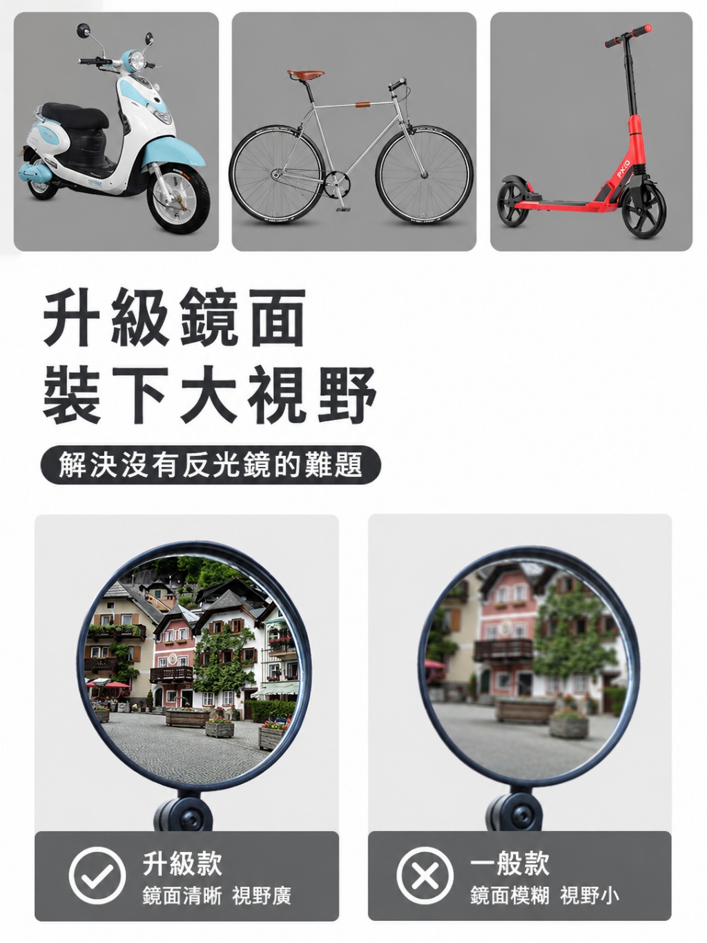 360°可旋轉自行車後視鏡|廣角凸面反光鏡|腳踏車車把後照鏡|登山車騎行安全鏡(影 片必看)10