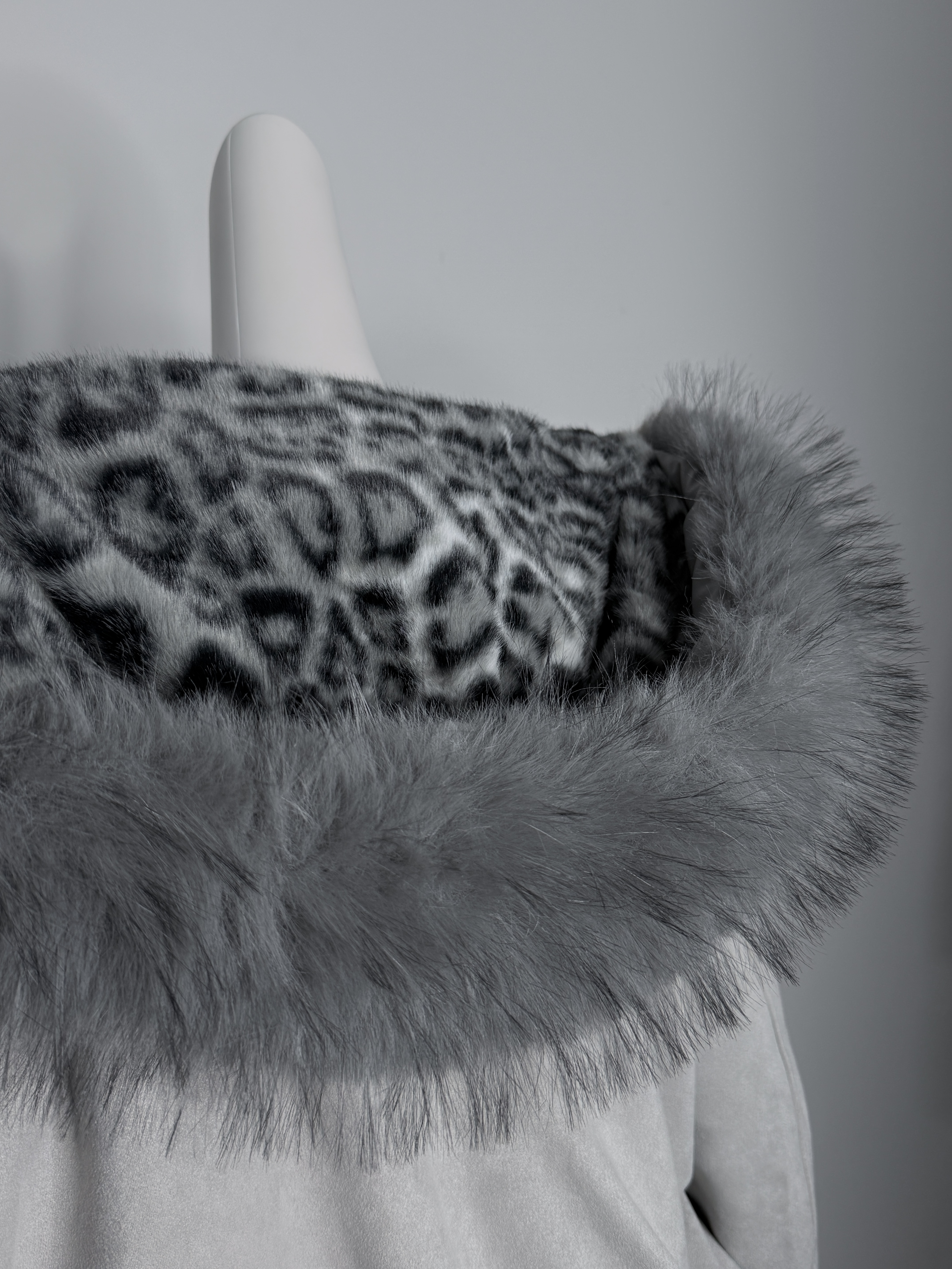 重磅!質感灰色豹紋巨大毛邊外套13