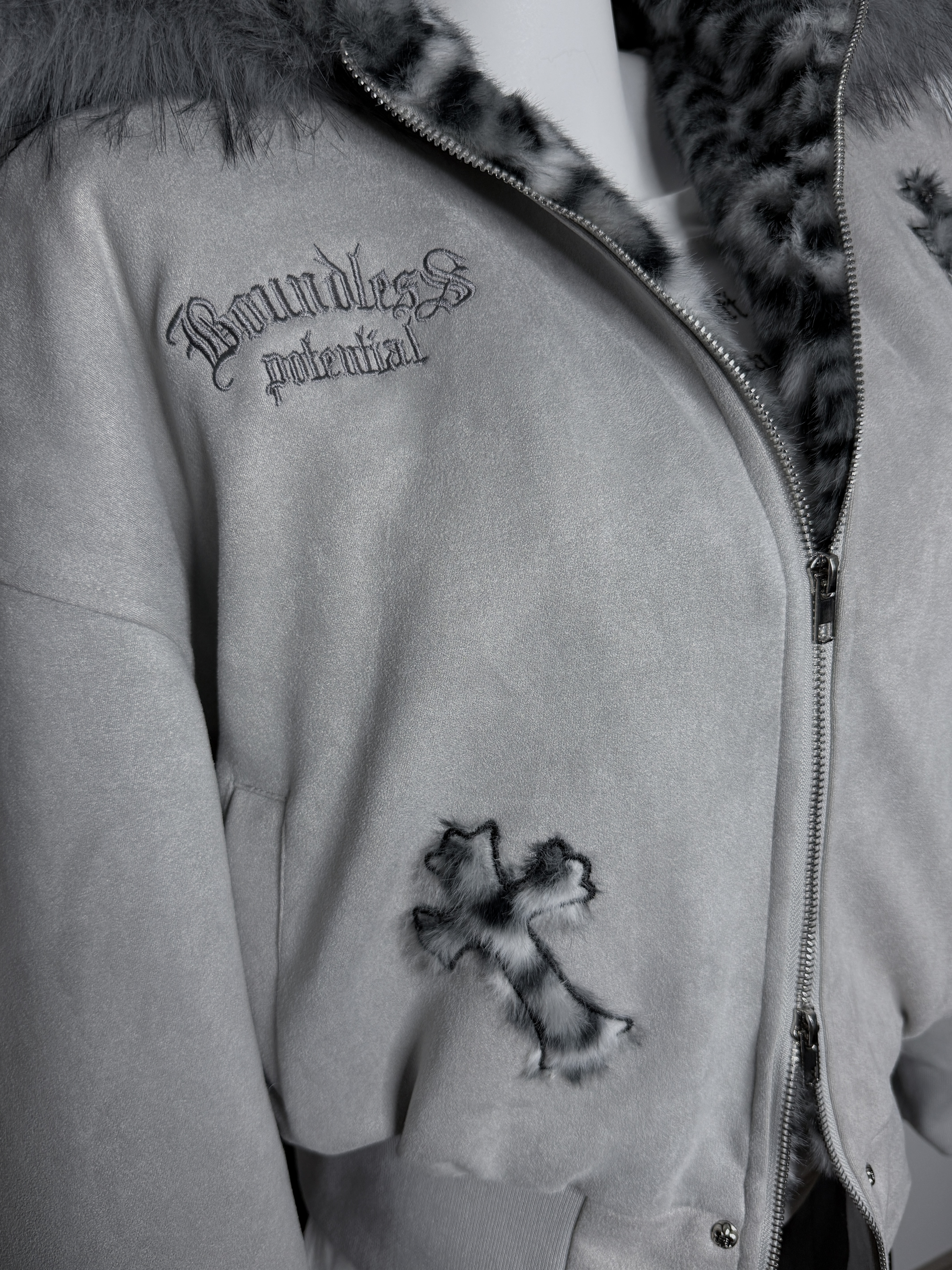 重磅!質感灰色豹紋巨大毛邊外套11