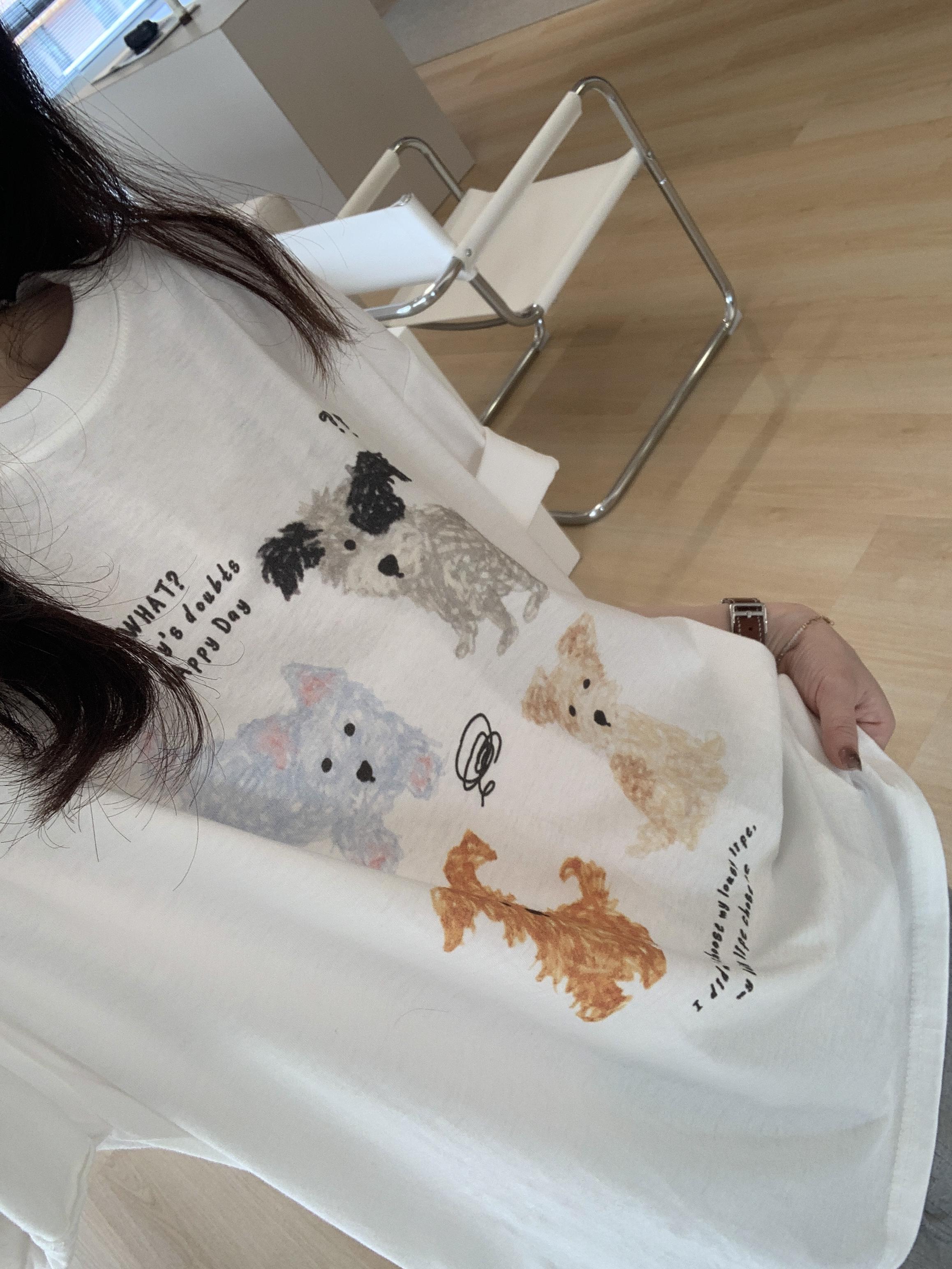 現貨 BD05 可愛手繪狗狗寬鬆T5