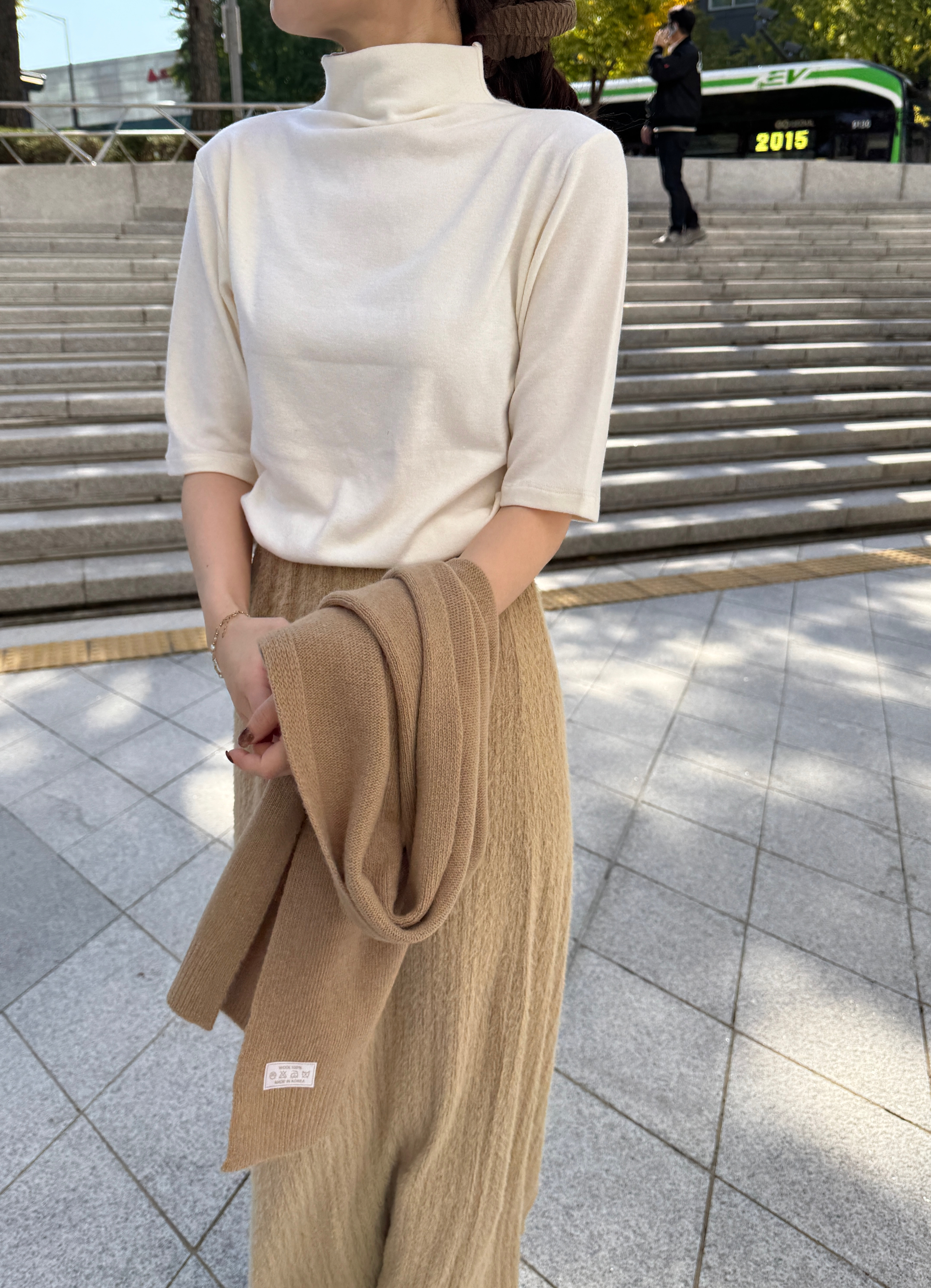 BEST!獨家訂製!AW07 自留!羊毛小立領五分袖打底 2色5