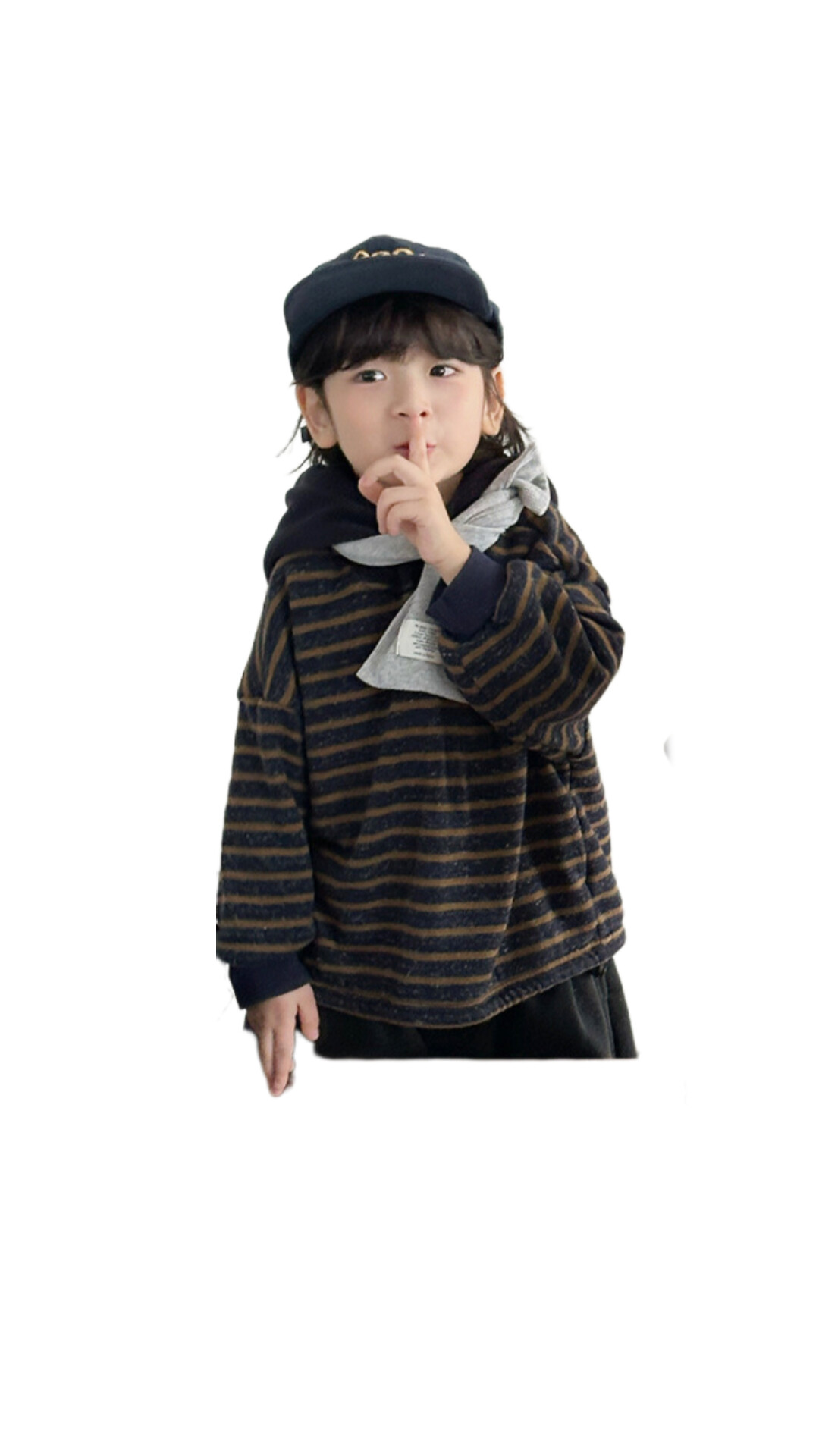 條紋帽T (藍/咖啡)